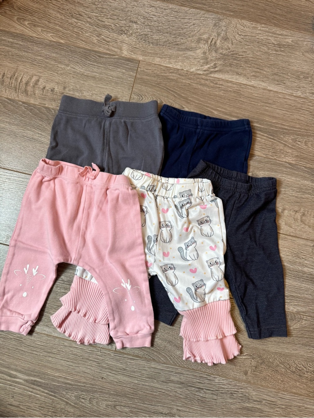Baby Girls 5-Pack Leggings Pants - Pink, Cream Cat Print, Navy, Gray, Charcoal